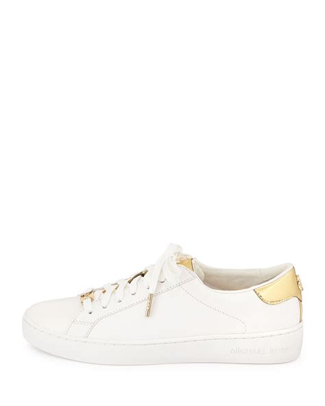 michael kors irving lace up sneaker optic white pale gold